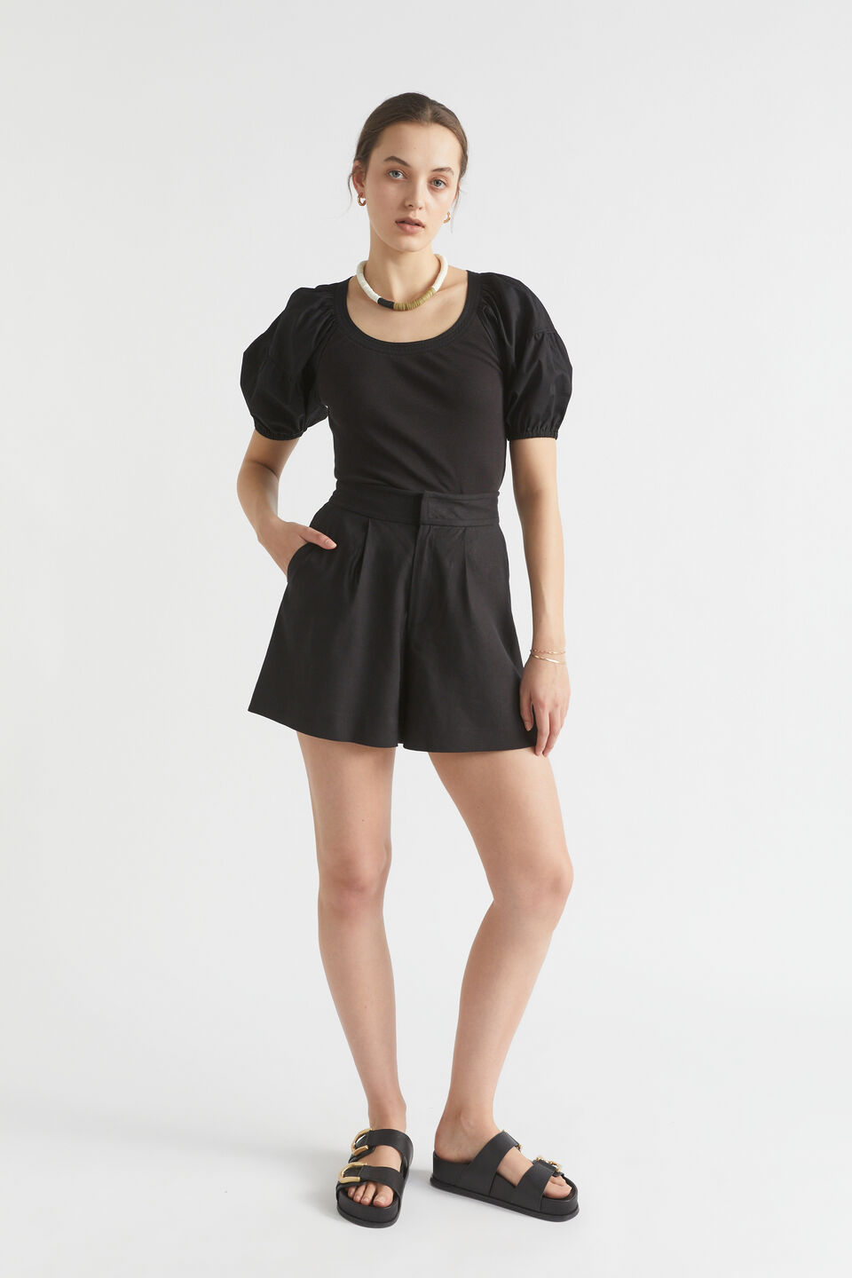 Poplin Scoop Neck Tee  Black