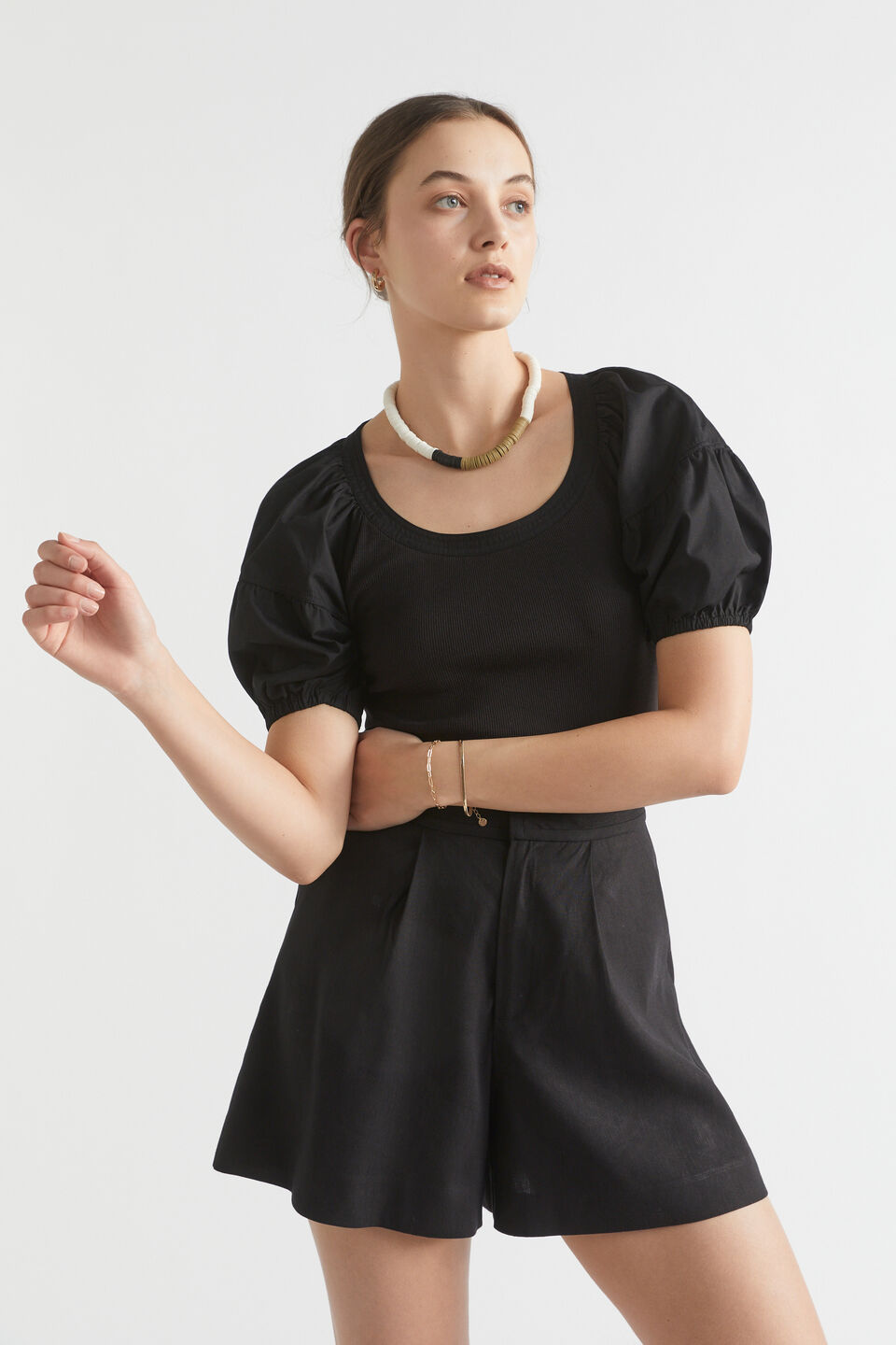 Poplin Scoop Neck Tee  Black