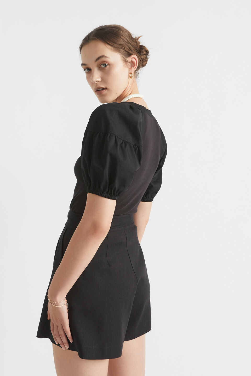 Poplin Scoop Neck Tee  Black