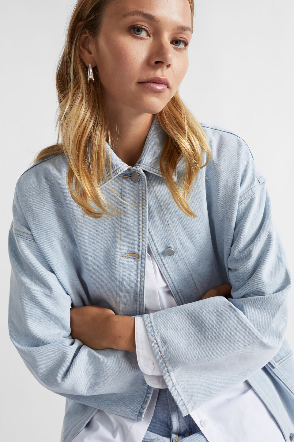 Denim Boxy Shacket  Glacier Denim