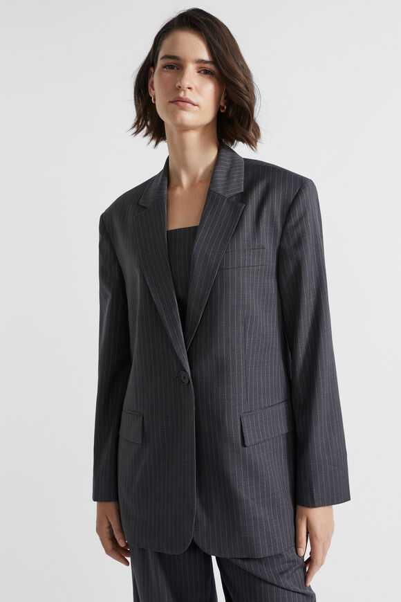 Wool Blend Pinstripe Blazer  Steel Pinstripe  hi-res