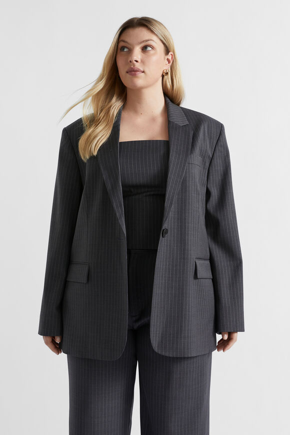 Wool Blend Pinstripe Blazer  Steel Pinstripe  hi-res