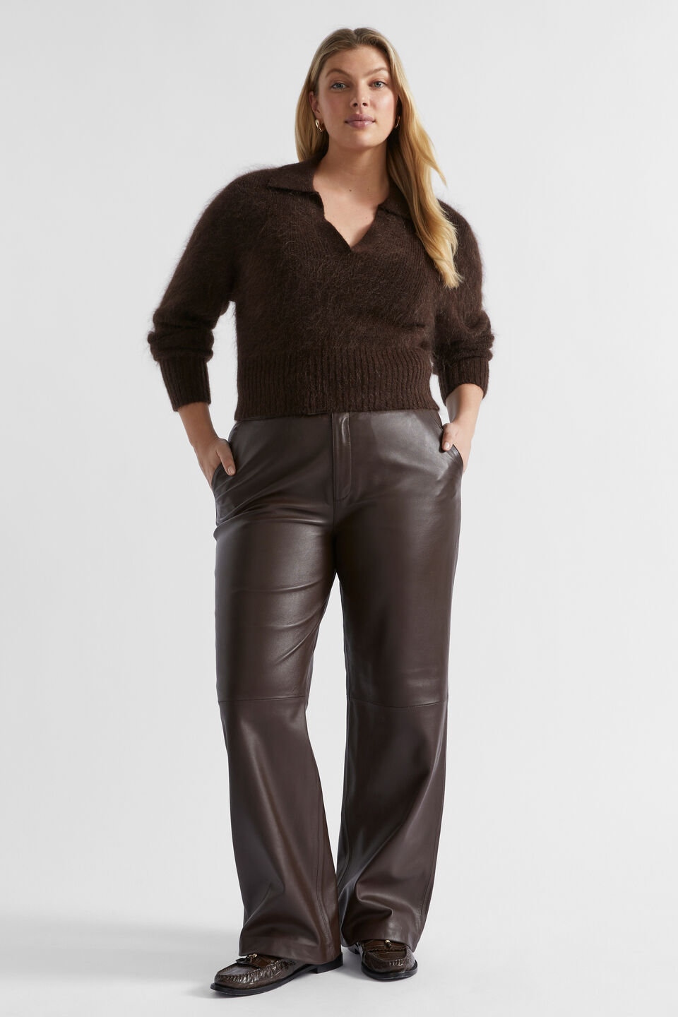 Mohair Crop Polo Knit  Dark Espresso Marle