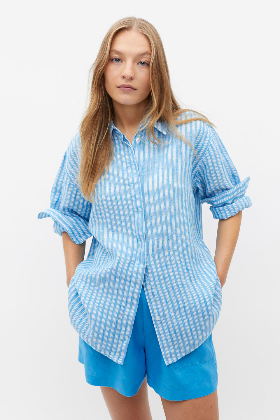 Core Linen Boyfriend Shirt  Amalfi Stripe