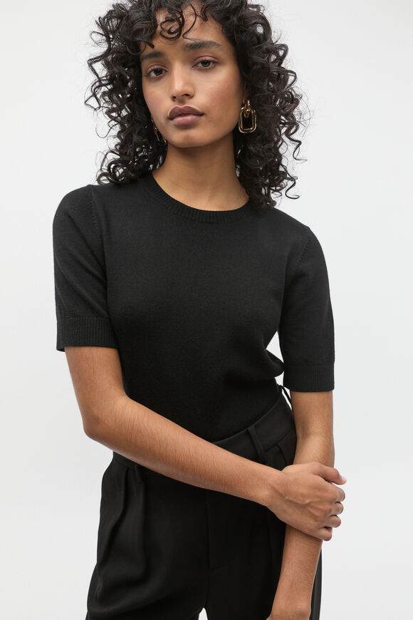 Merino Wool Crew Neck Tee  Black  hi-res