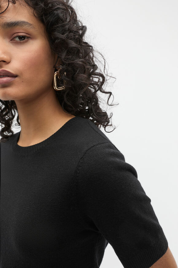 Merino Wool Crew Neck Tee  Black  hi-res