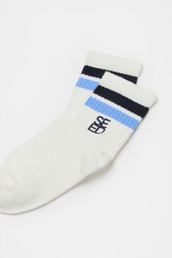 Stripe Embroidered Sock  Blue Multi  hi-res