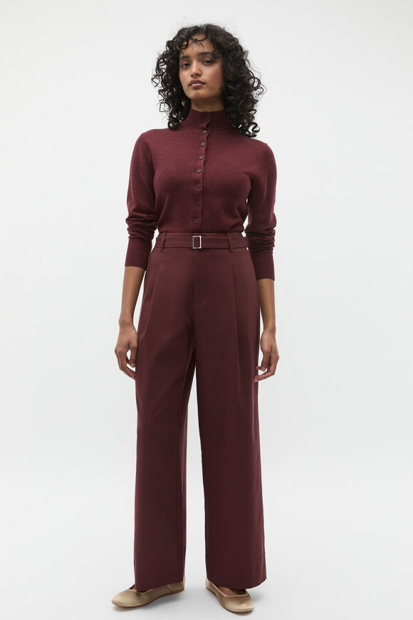 Belted Pleat Trouser  Merlot  hi-res