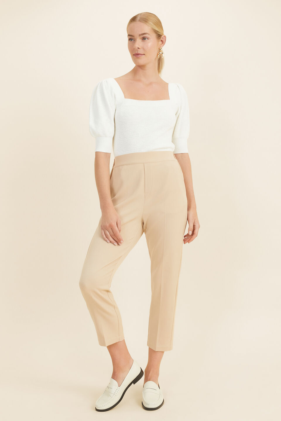 Boucle Puff Sleeve Top  Cloud Cream