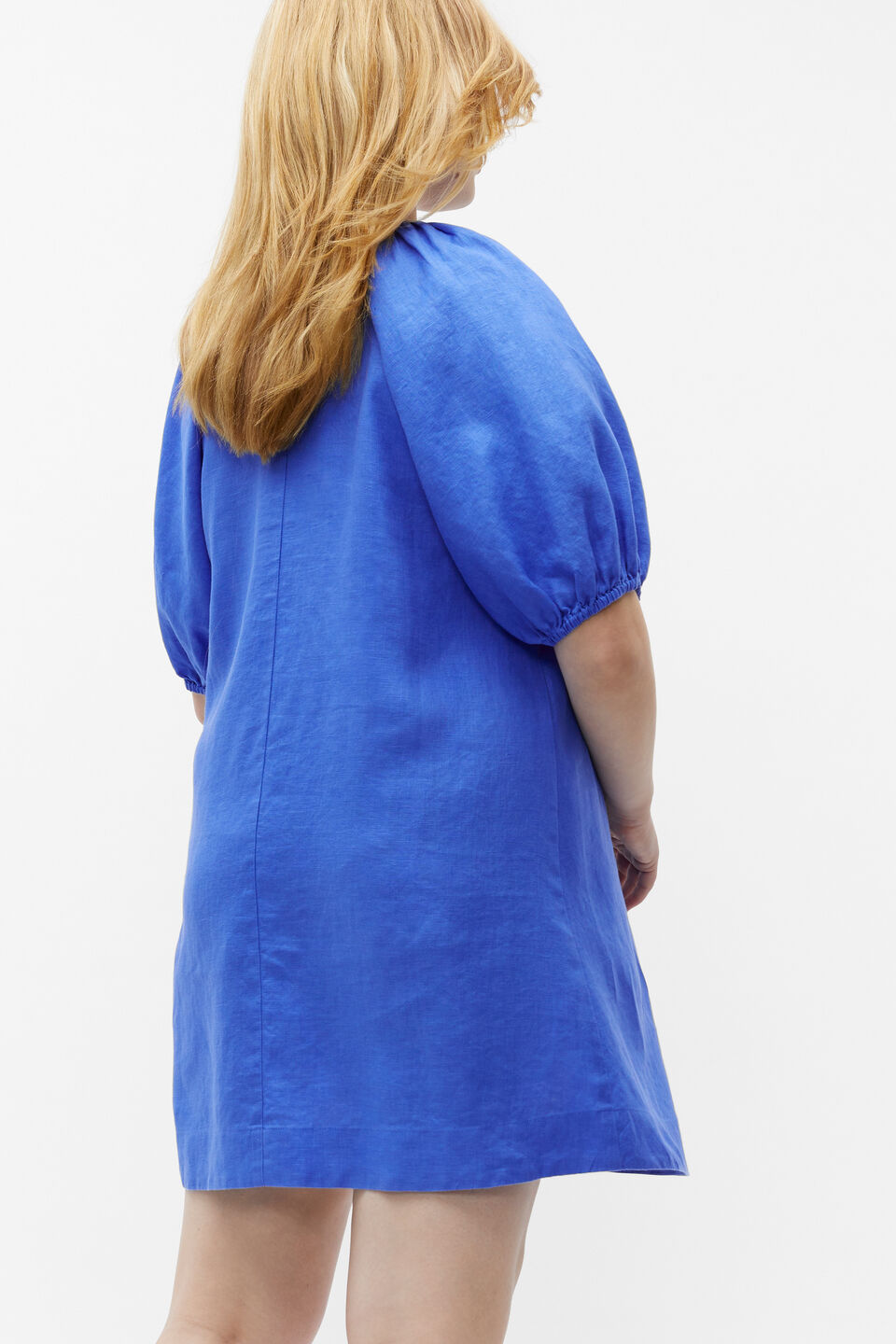 Linen Puff Sleeve Mini Dress  Deep Ocean