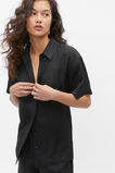 Textured Satin Short Sleeve Shirt  Black  hi-res