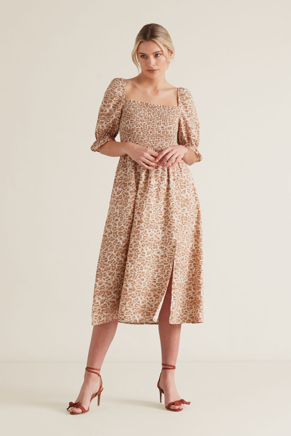 Shirred Animal Print Dress  