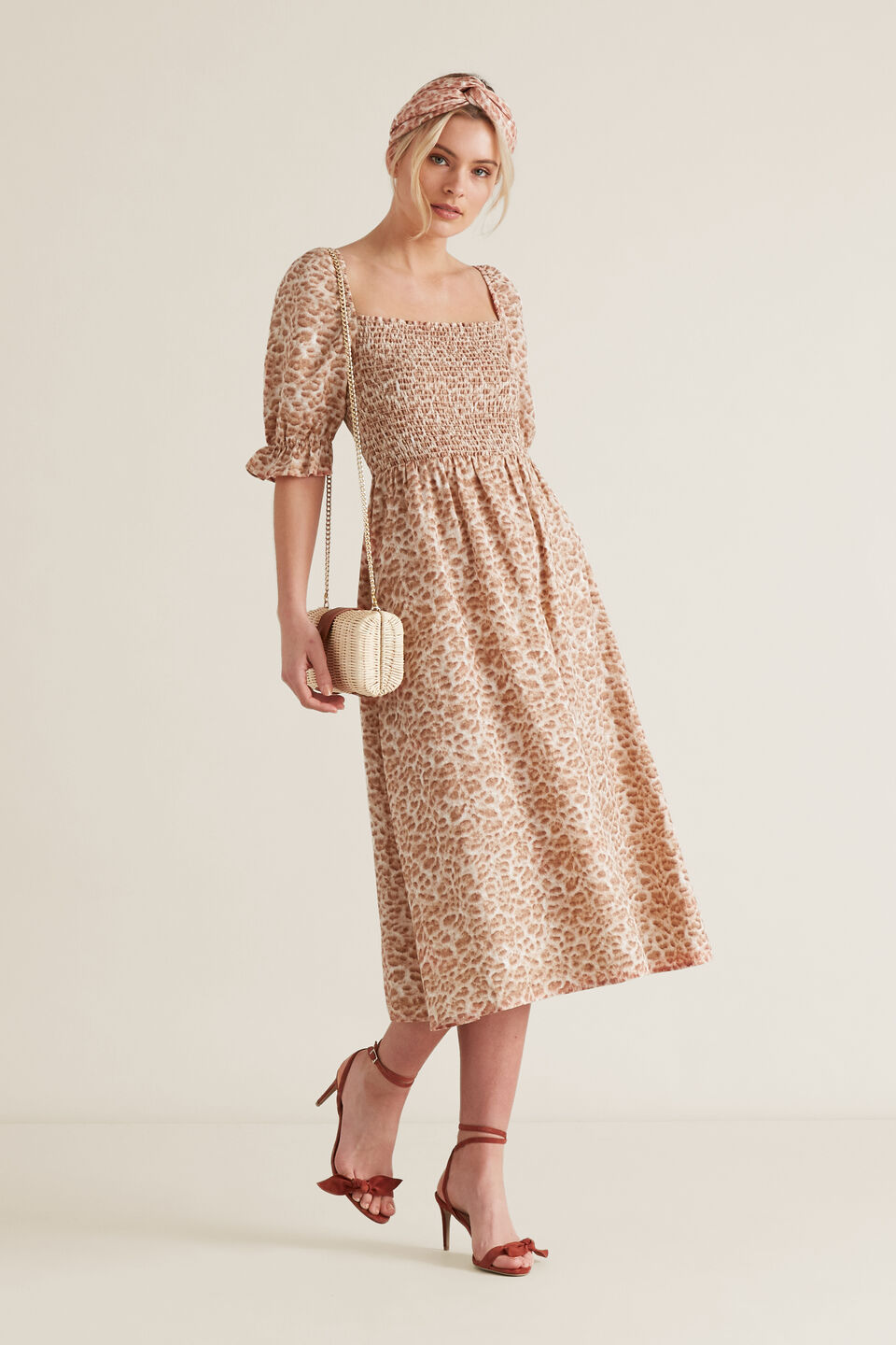 Shirred Animal Print Dress  