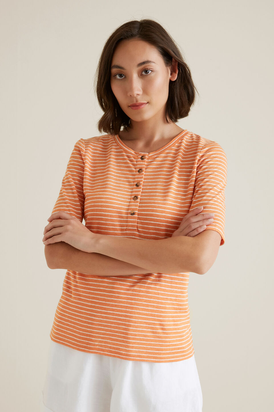 Henley Linen Stripe Top  