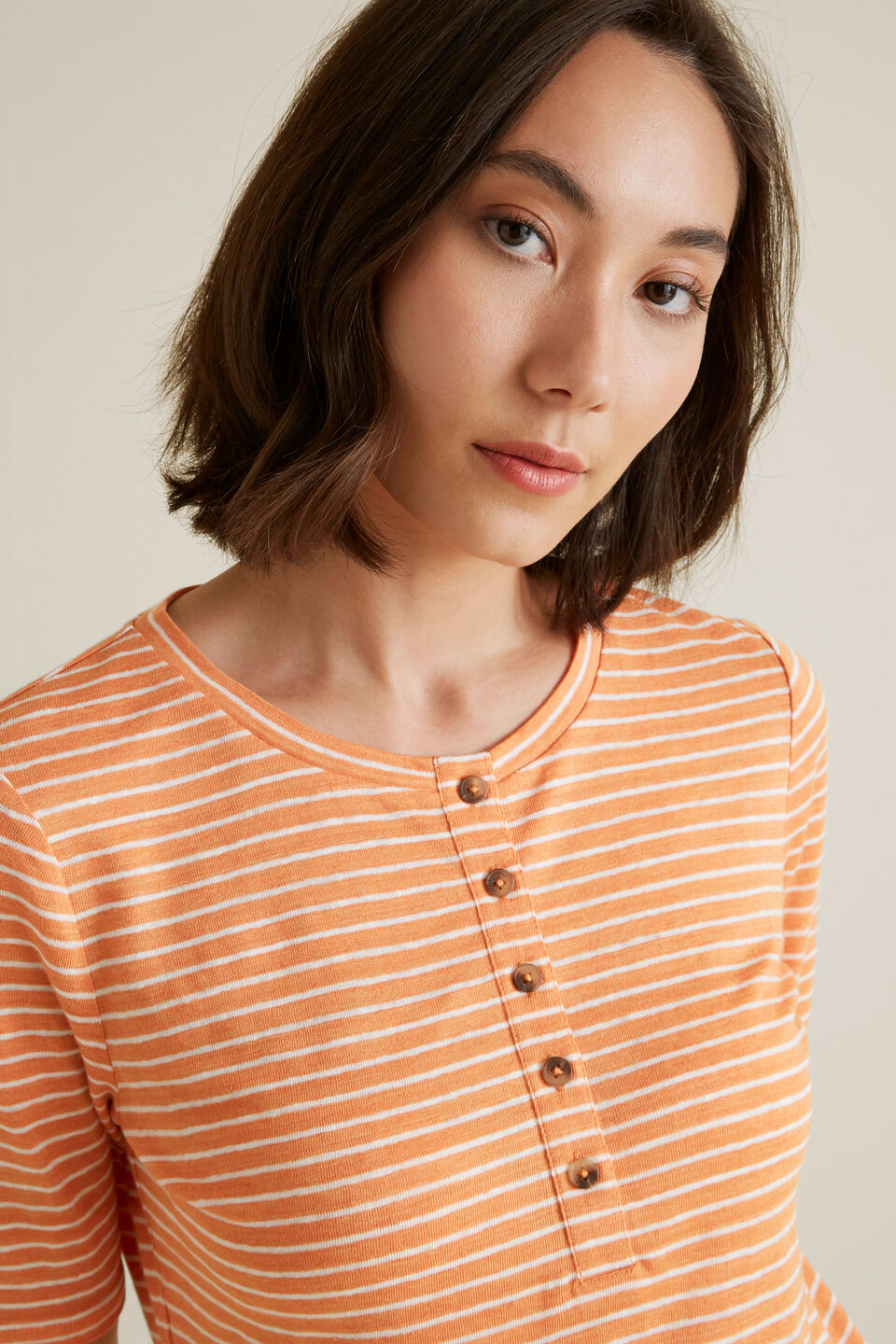 Henley Linen Stripe Top  