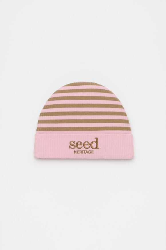 Stripe Logo Beanie  Petal Pink  hi-res