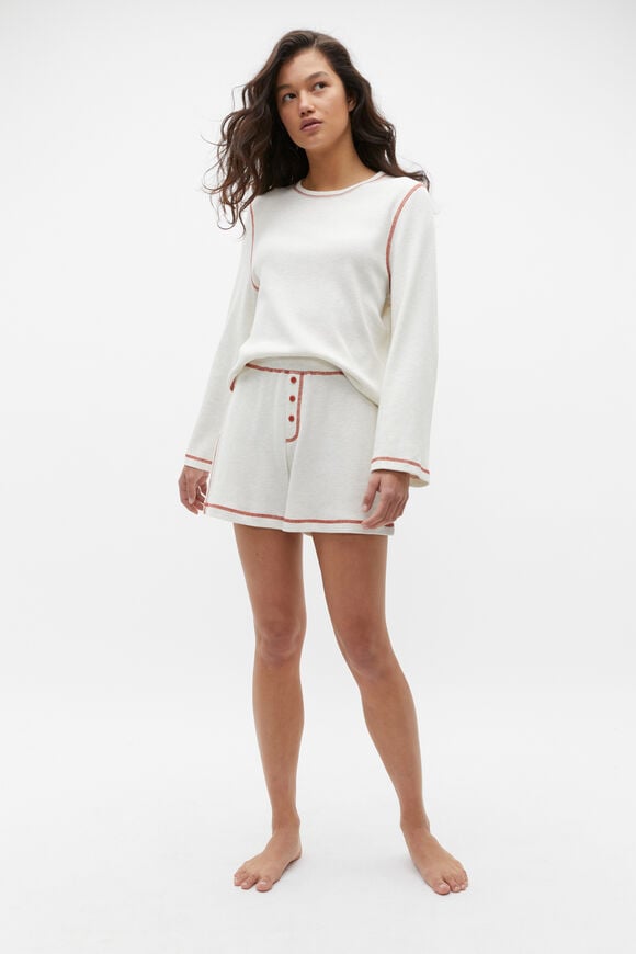 Contrast Long Sleeve and Short PJ Set  Alabaster Marle  hi-res
