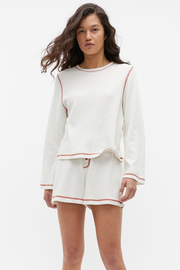 Contrast Long Sleeve and Short PJ Set  Alabaster Marle  hi-res