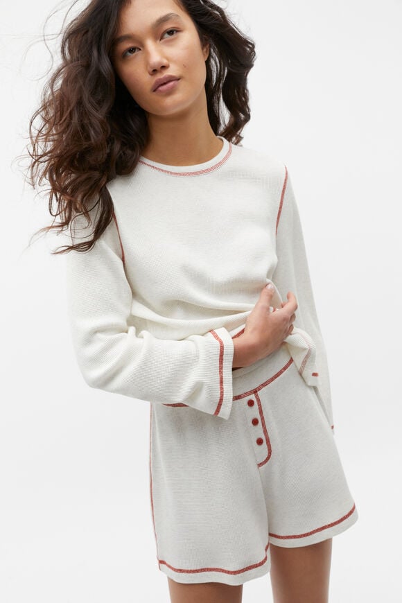 Contrast Long Sleeve and Short PJ Set  Alabaster Marle  hi-res