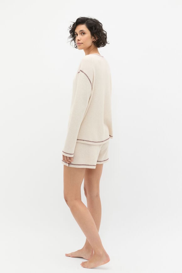 Contrast Long Sleeve and Short PJ Set  Oat Marle  hi-res
