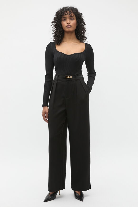 Sweetheart Neck Rib Top  Black  hi-res