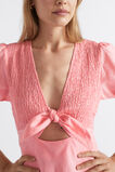 Linen Shirred Tie Front Midi Dress  Pale Peony  hi-res