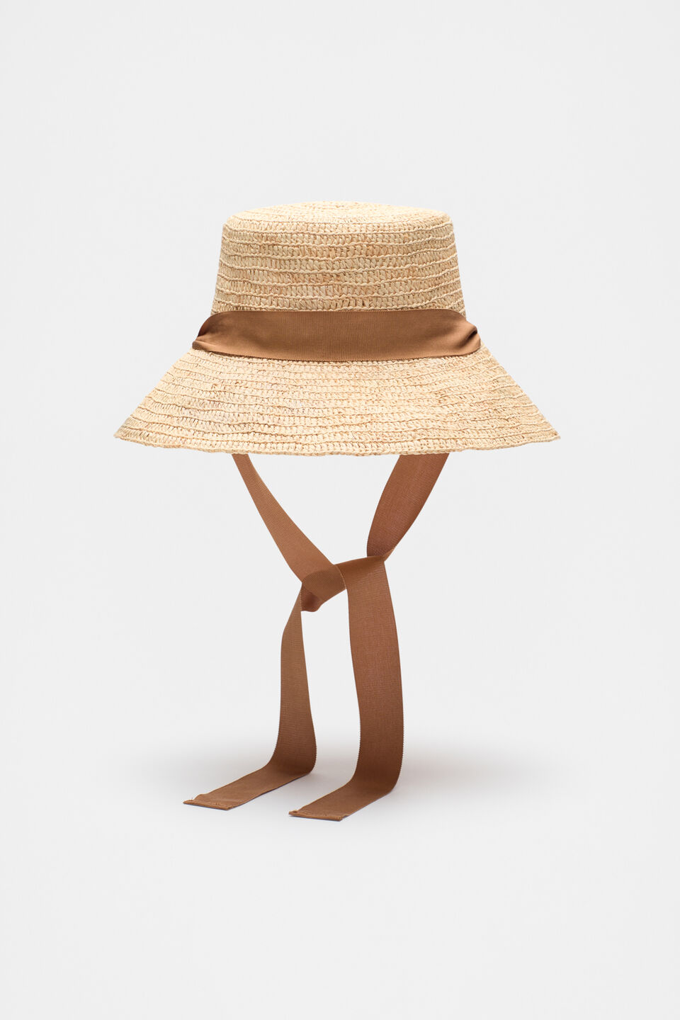 Tie Trim Raffia Bucket Hat  Caramel