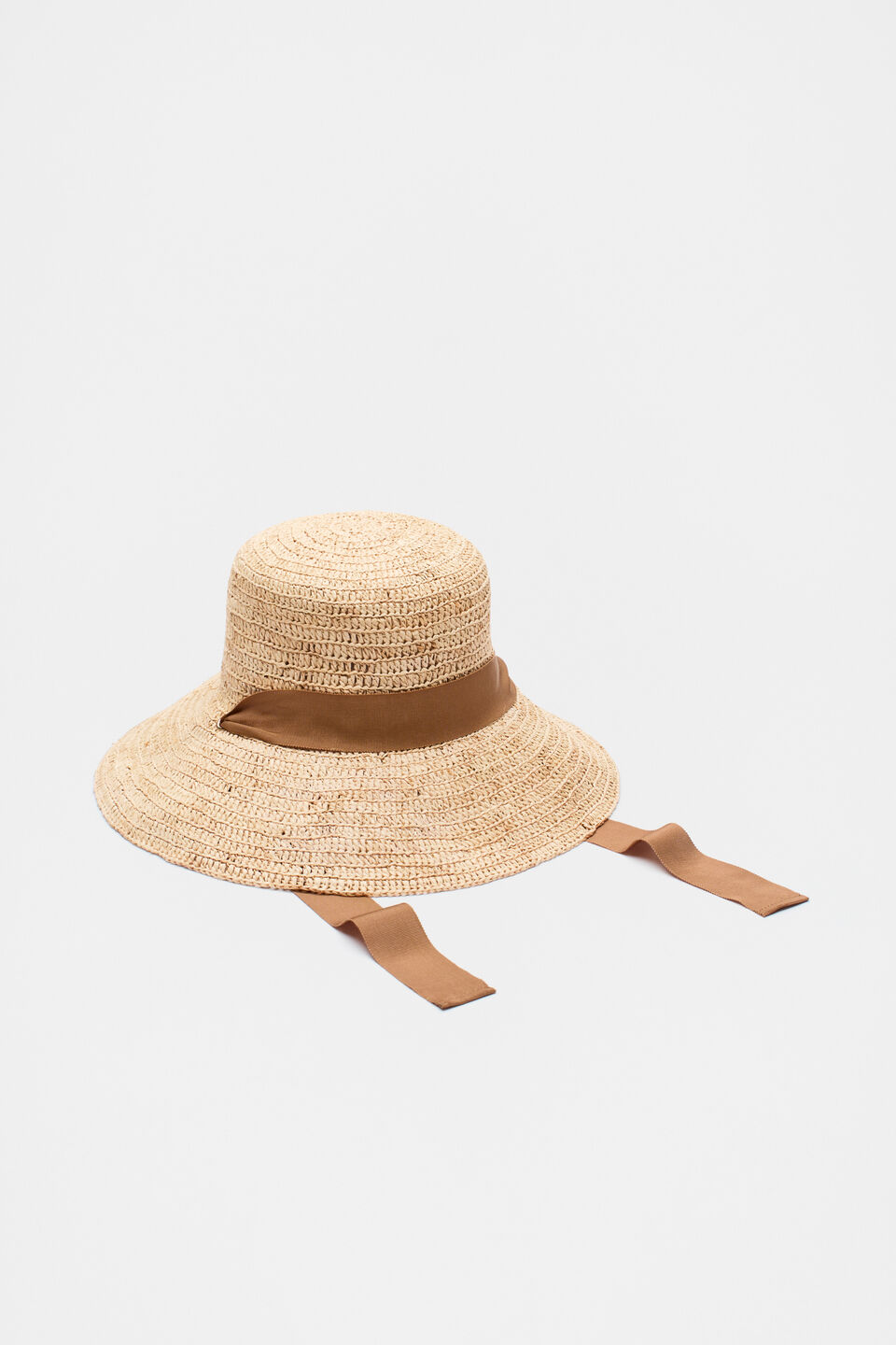Tie Trim Raffia Bucket Hat  Caramel