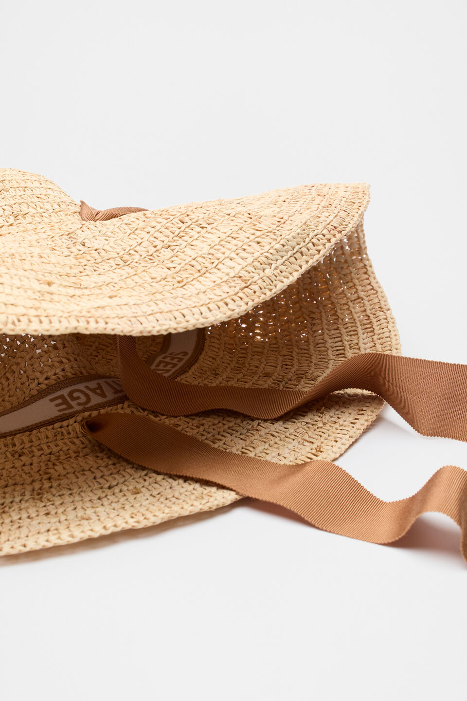 Tie Trim Raffia Bucket Hat  Caramel