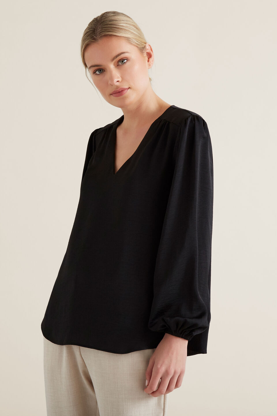 Gathered V Neck Blouse  