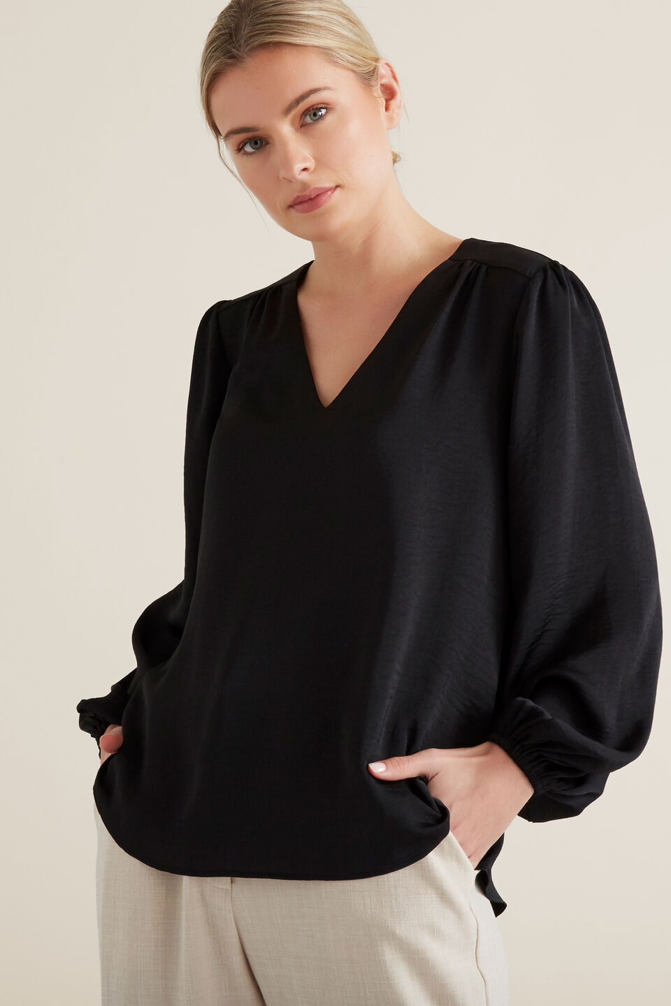 Gathered V Neck Blouse  