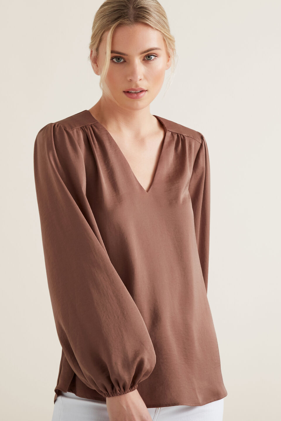 Gathered V Neck Blouse  