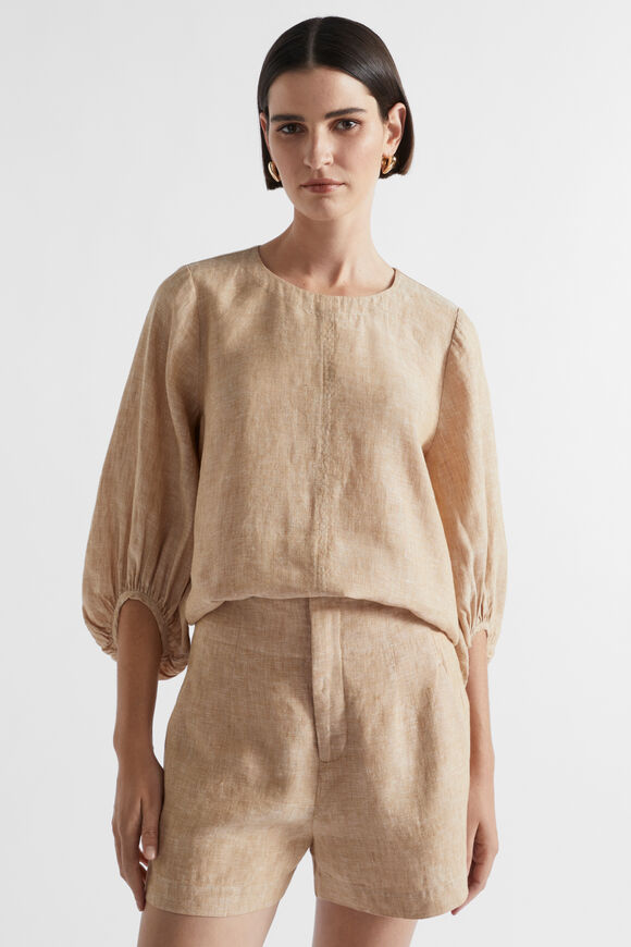 Core Linen Balloon Sleeve Top  Champagne Beige Crossdye  hi-res