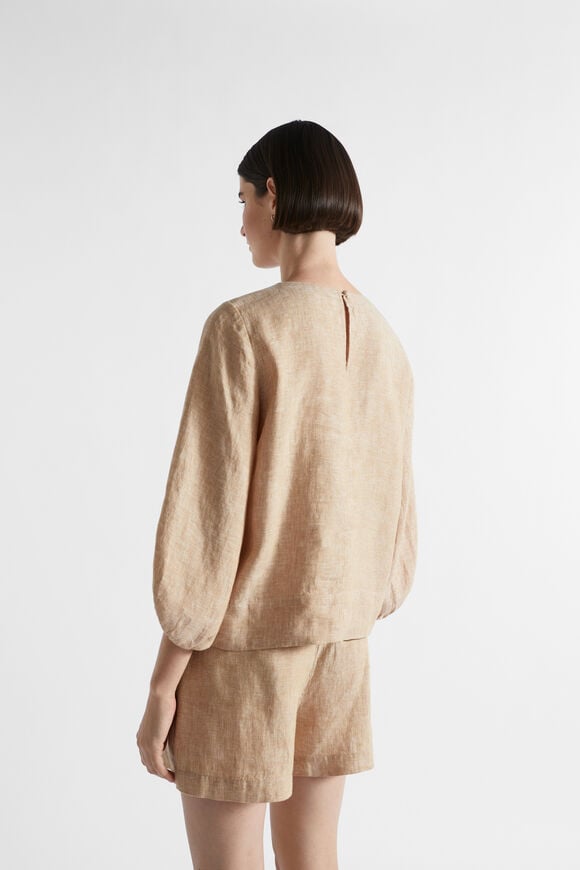 Core Linen Balloon Sleeve Top  Champagne Beige Crossdye  hi-res