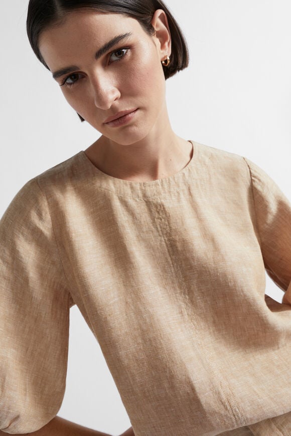 Core Linen Balloon Sleeve Top  Champagne Beige Crossdye  hi-res