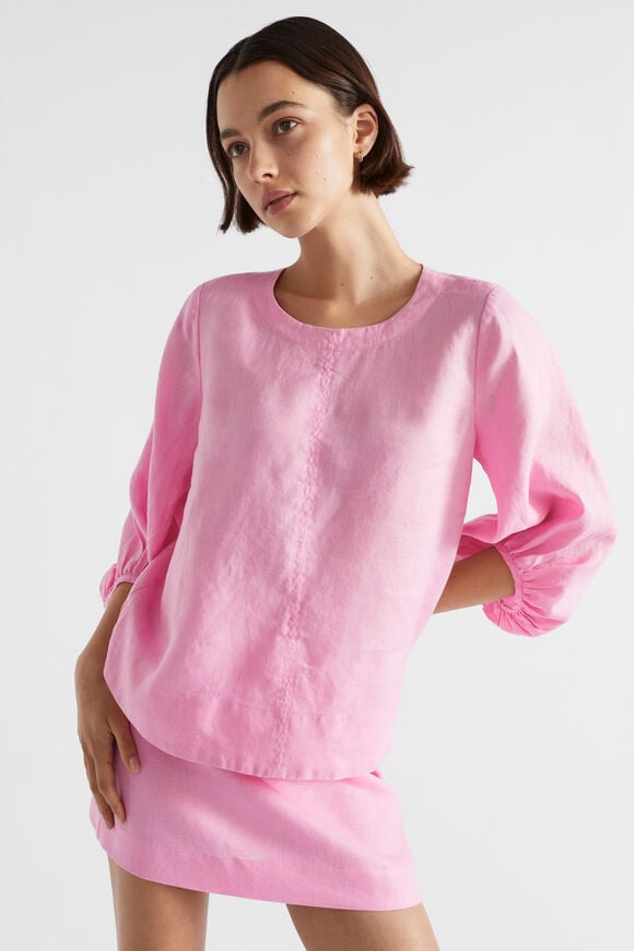 Core Linen Balloon Sleeve Top  Pink Gin  hi-res