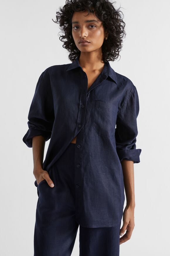 Core Linen Boyfriend Shirt  Midnight Sky  hi-res