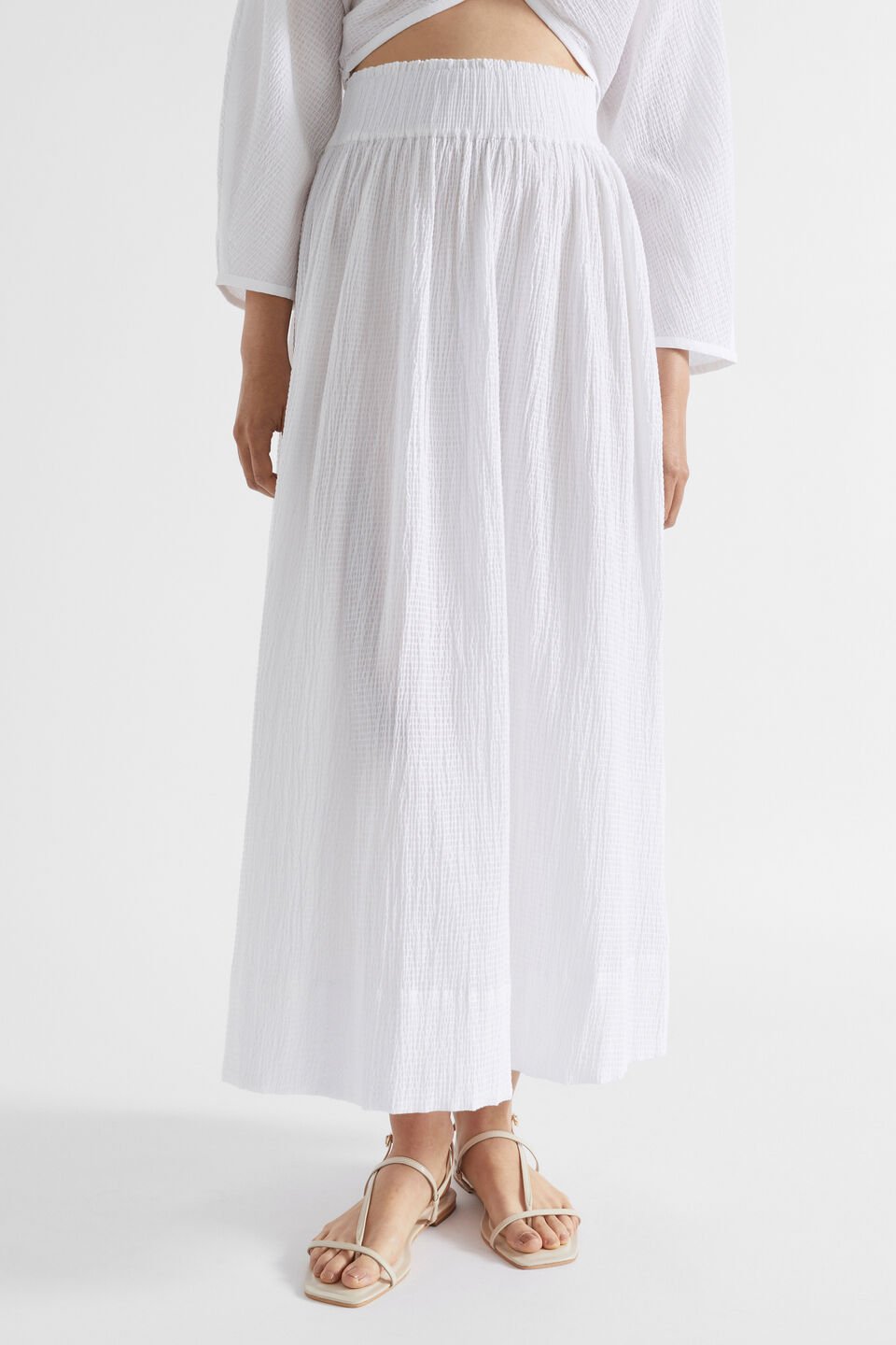 Textured Cotton Skirt  Whisper White