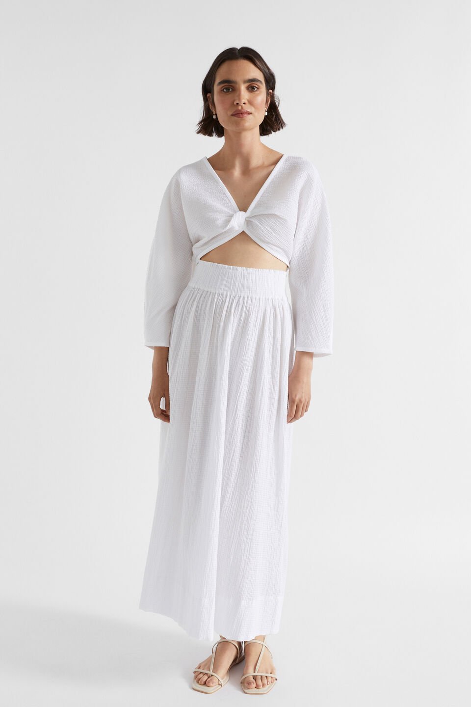 Textured Cotton Skirt  Whisper White