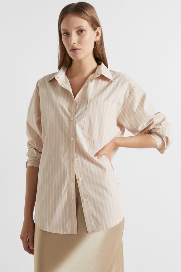 Poplin Pocket Front Shirt  Champagne Beige Stripe  hi-res