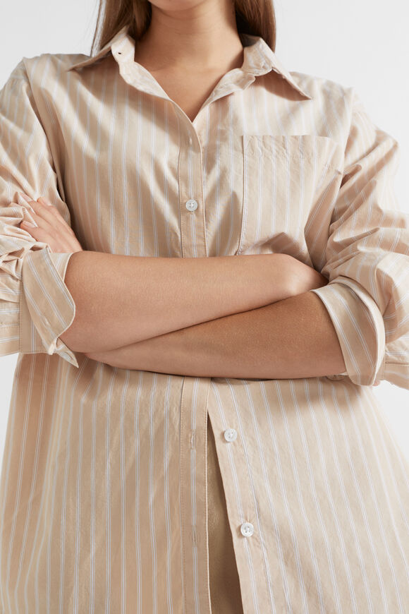 Poplin Pocket Front Shirt  Champagne Beige Stripe  hi-res