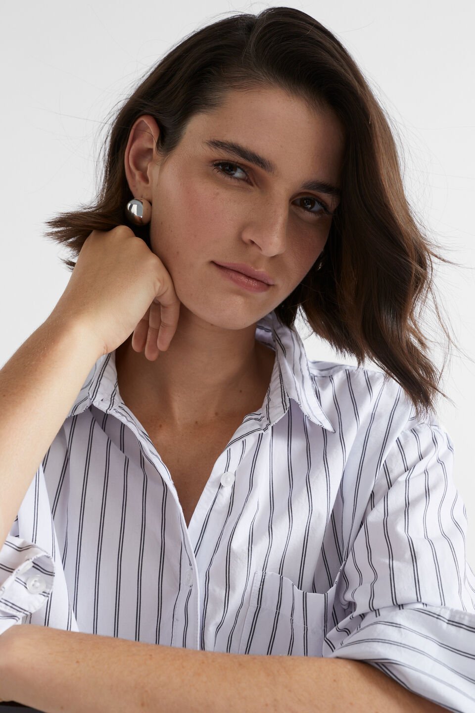 Poplin Pocket Front Shirt  Steel Stripe