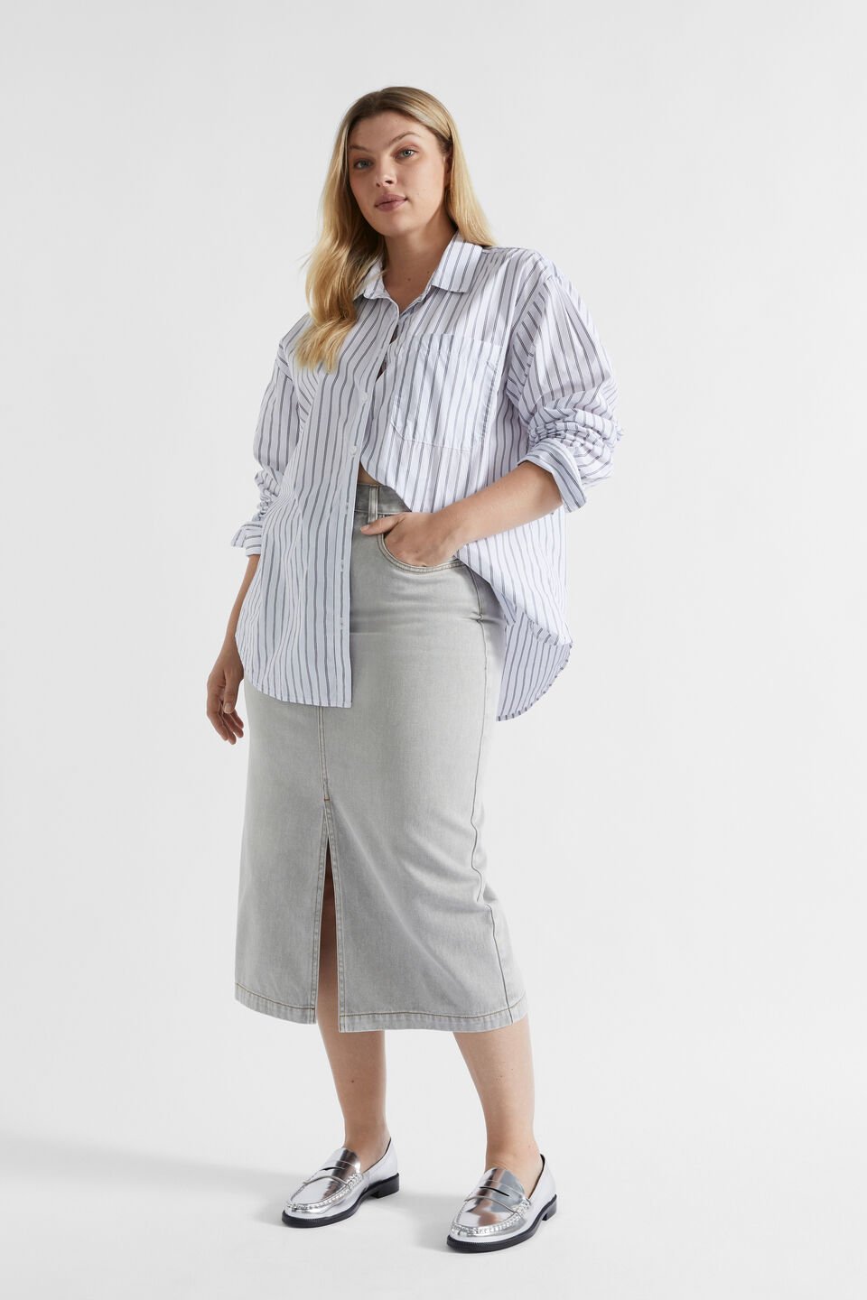 Poplin Pocket Front Shirt  Steel Stripe