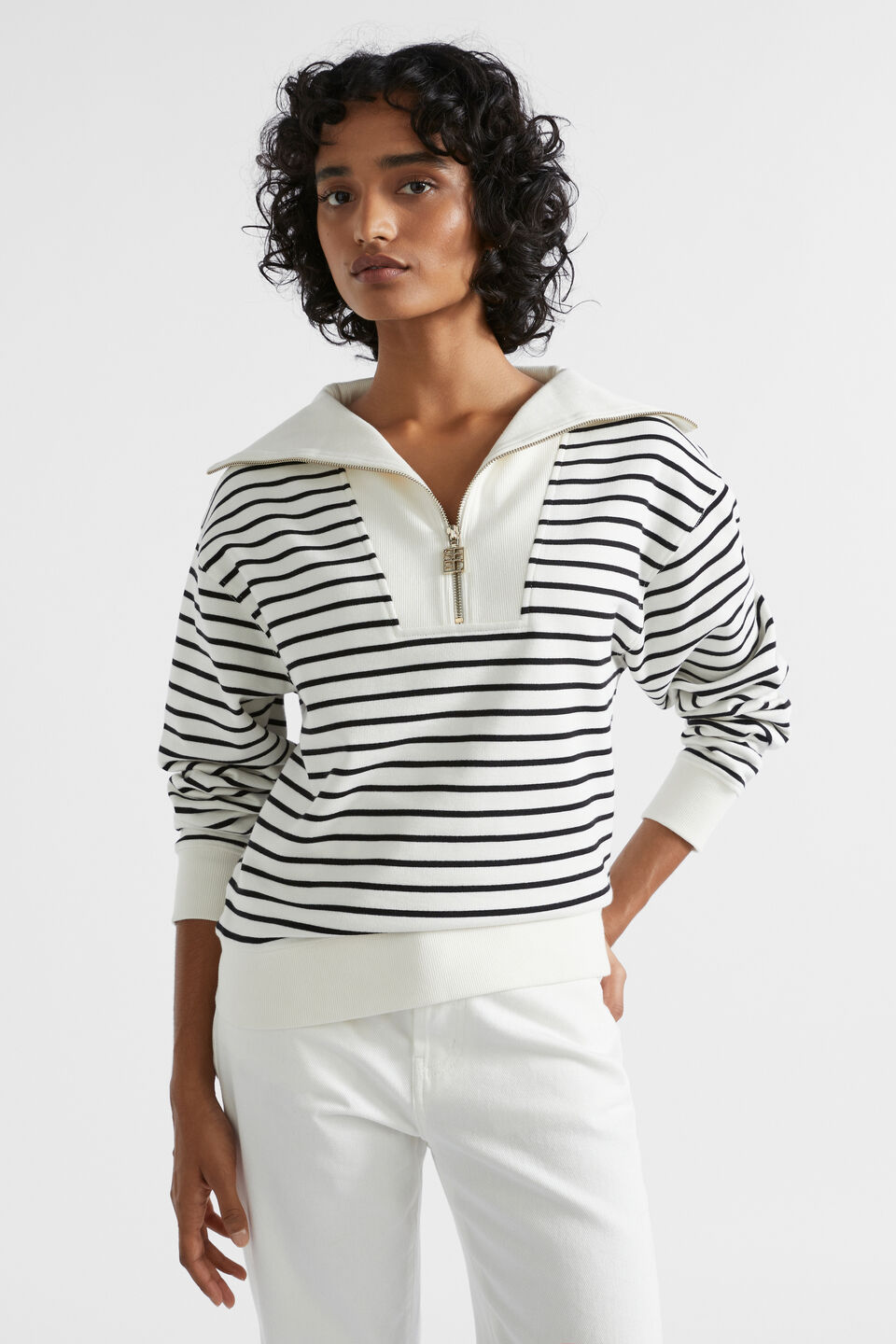 Core Heritage Half Zip Sweat  Cloud Cream Stripe