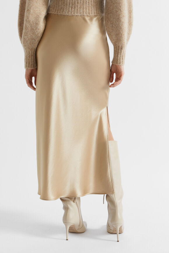 Satin Maxi Slip Skirt  Champagne Beige  hi-res