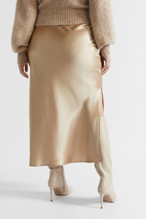 Satin Maxi Slip Skirt  Champagne Beige  hi-res