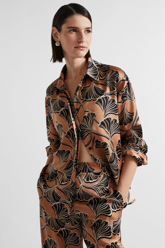 Satin Abstract Floral Shirt  Abstract Floral  hi-res