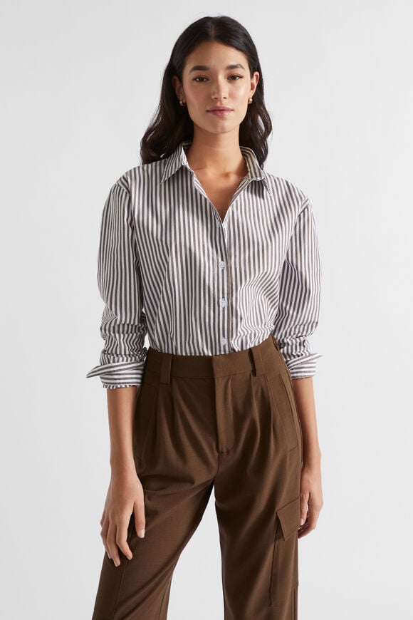 Poplin Button Down Shirt  Hot Chocolate Stripe  hi-res