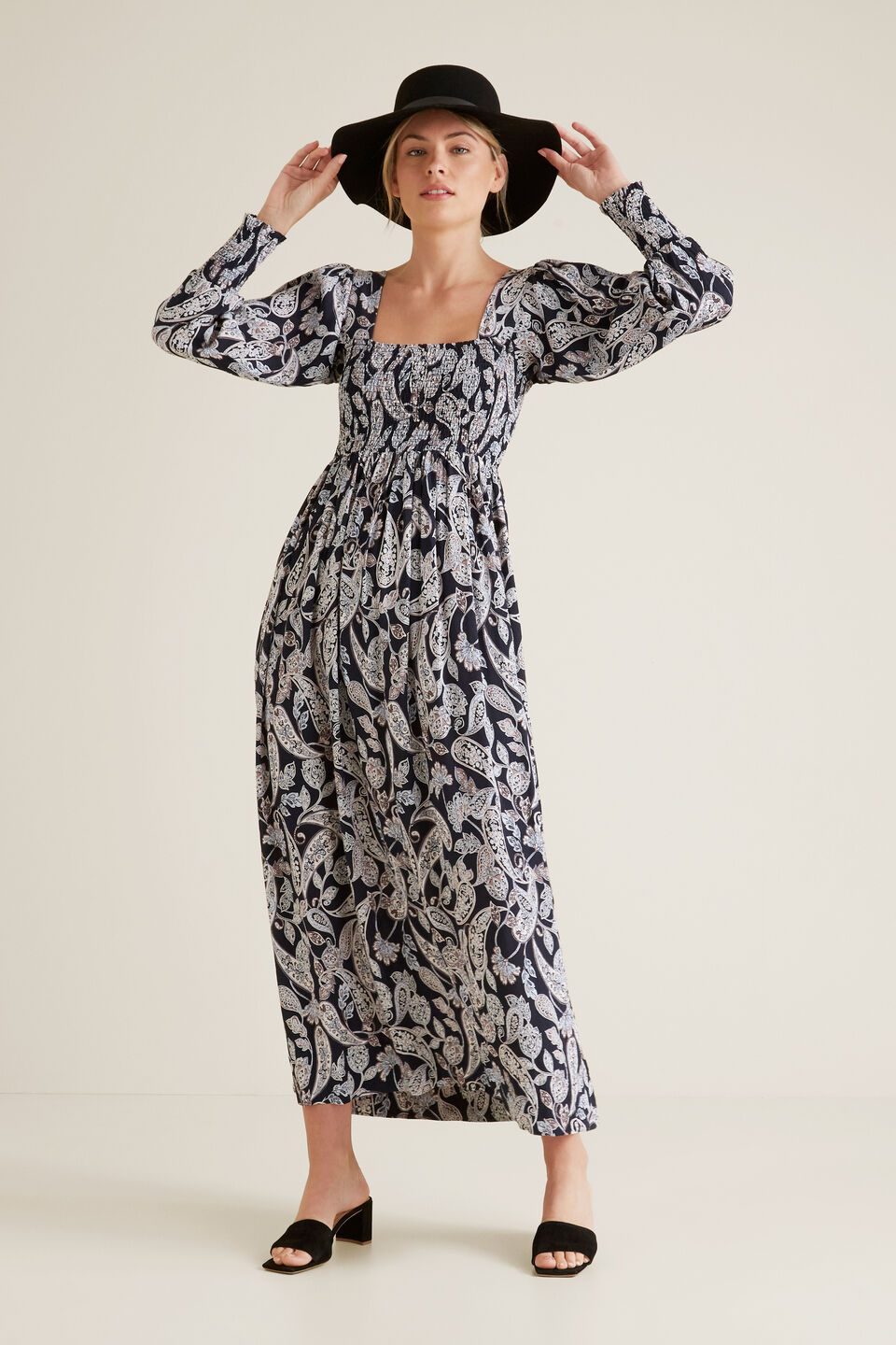 Shirred Paisley Dress  