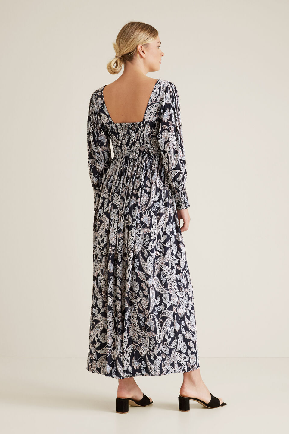Shirred Paisley Dress  